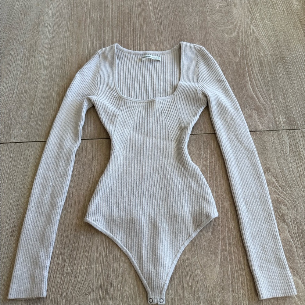 Abercrombie & Fitch Cream Long Sleeve Bodysuit